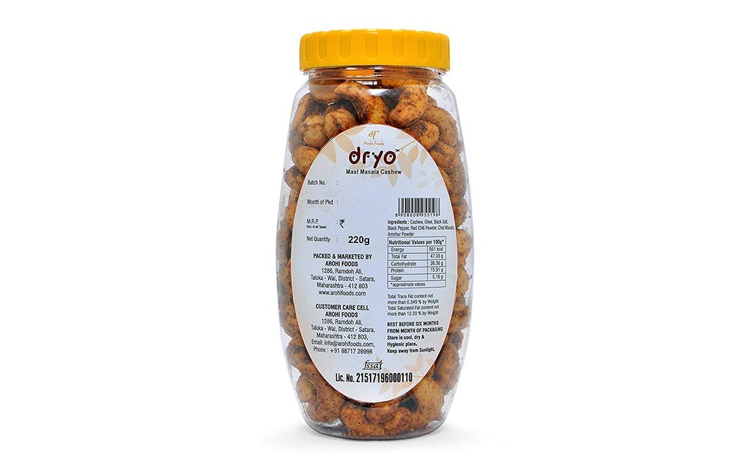 Dryo Mast Masala Cashew    Plastic Jar  220 grams